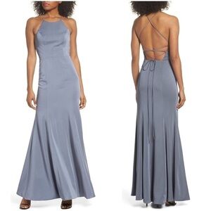 Jenny Yoo Naomi Luxe Crepe Halter Gown Dress Prom Cocktail Wedding Gray Size 2